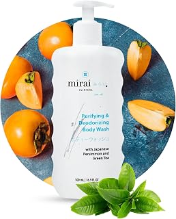 Mirai Clinical Body Wash for Strong Body Odor - Renewing Body Purifying & Deodorizing with Natural Persimmon & Green Tea Extracts - Nonenal Body Odor Eliminator for Women & Men - 500ml