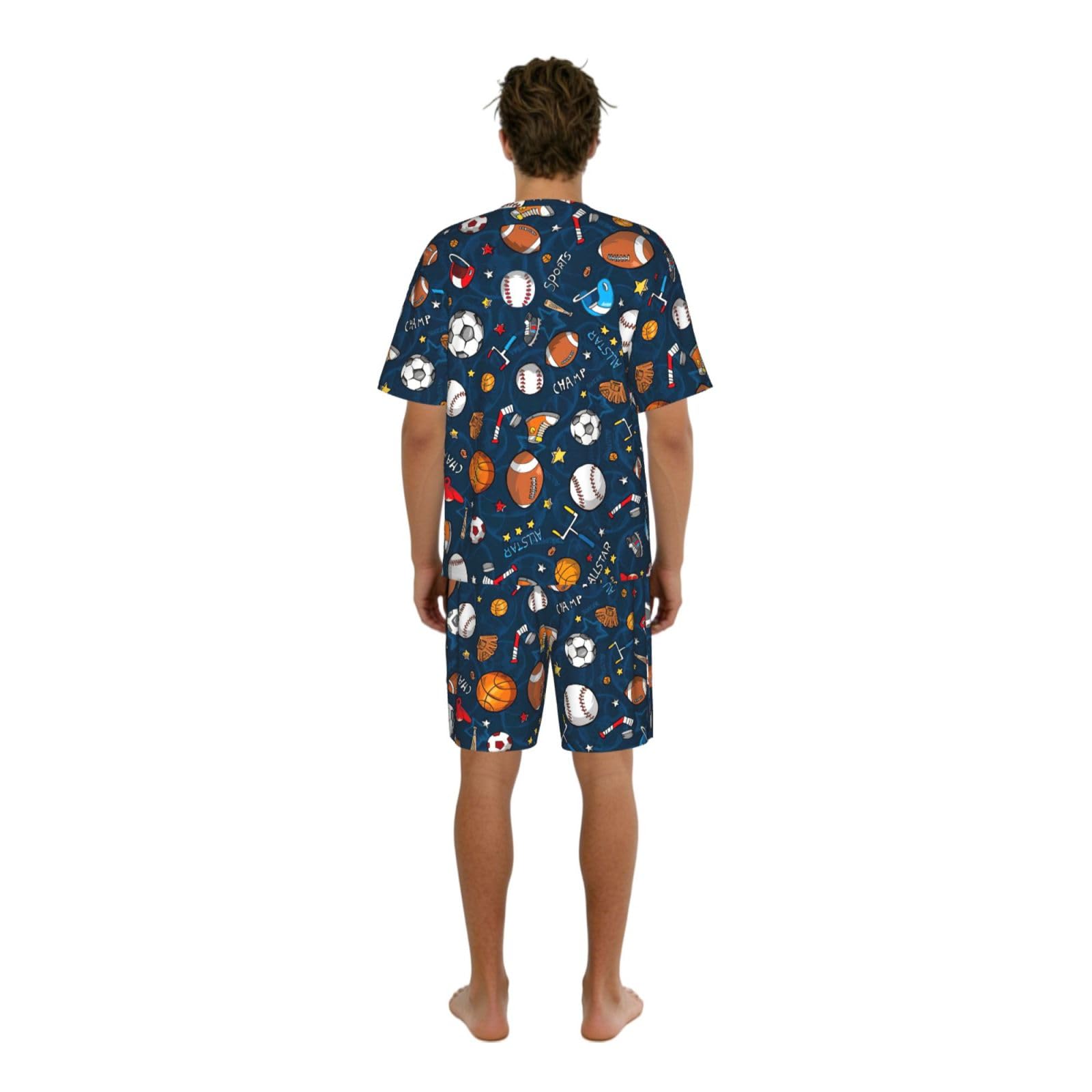 Conjunto de pijama deportivo con estampado de juego de béisbol para hombre, pantalones cortos de pijama cómodos para hombre, perfecto para las noches de verano