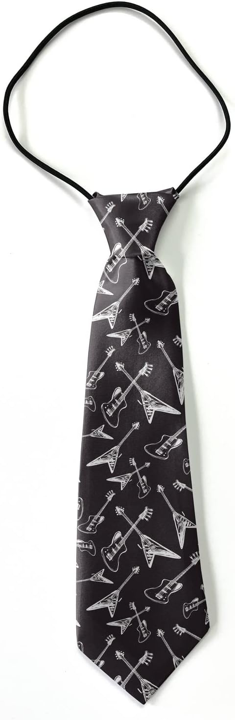 Toddler Size (Rock Roll Electric) Pre-Tied Adjustable Novelty Necktie, Fashion Conversational Neck Strap Ties for Boys and Children, for Wedding Parties Events