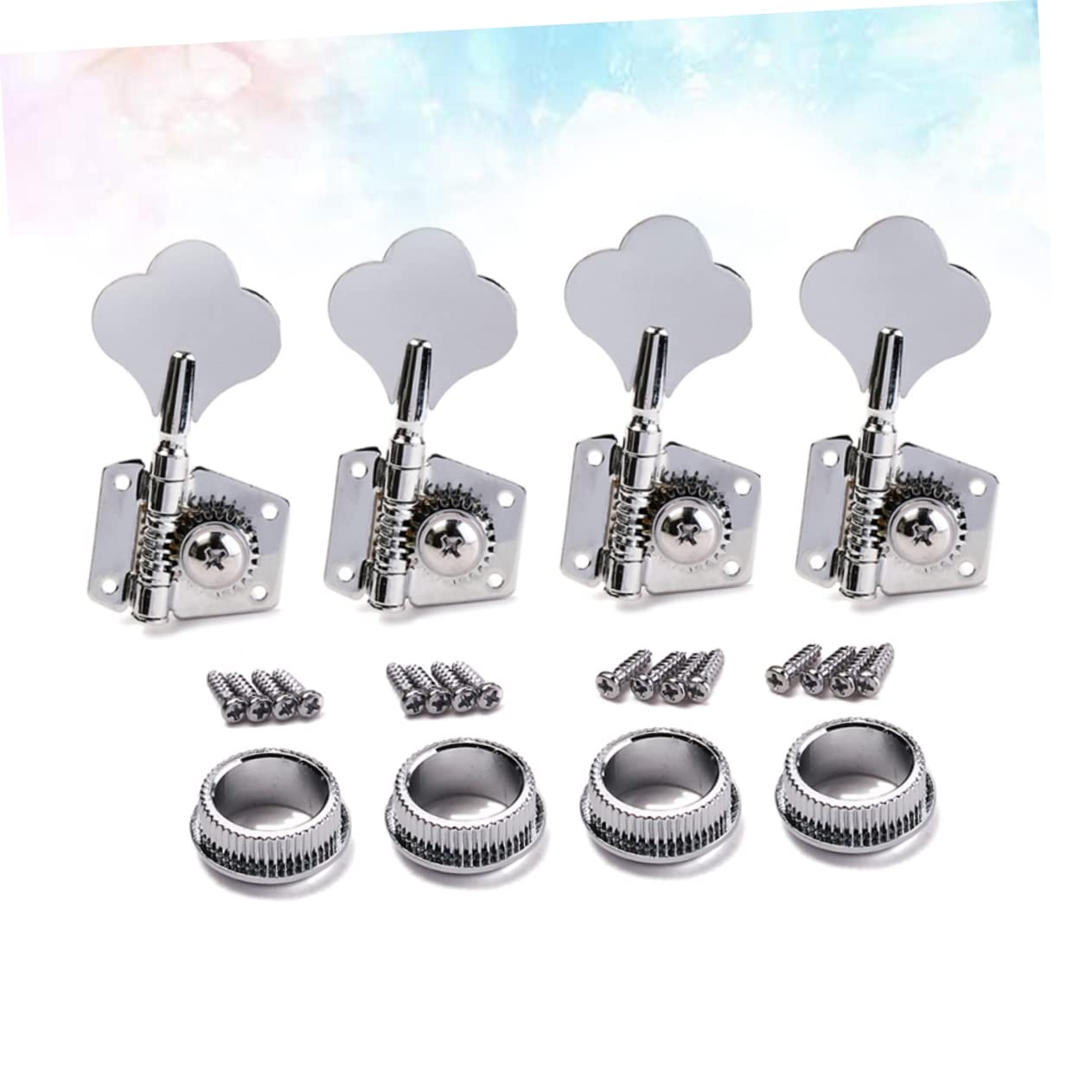 NULYLU Tuning Machine Heads for Bass Guitar 4r Vintage Open Style Bass Tuning Pegs Set with Ferrules and Screws