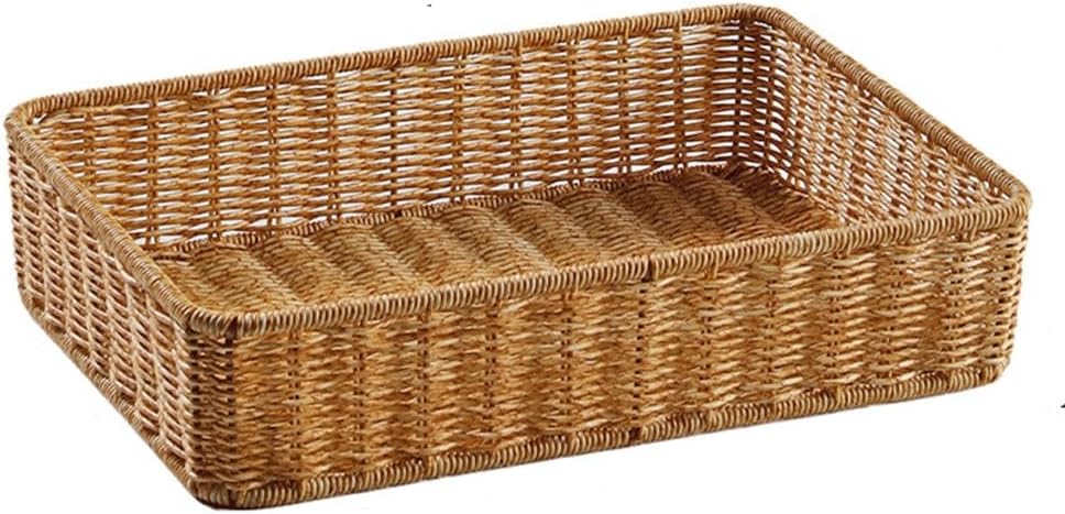 Tray Rattan Storage Basket Rectangular Bread Display Basket Fruit Basket Vegetable Snack Plastic(M)