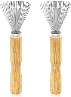 2PCS Mini Hair Brush Cleaner Set with Wooden Handle and Metal Wire Rake – Portable Comb Cleaner