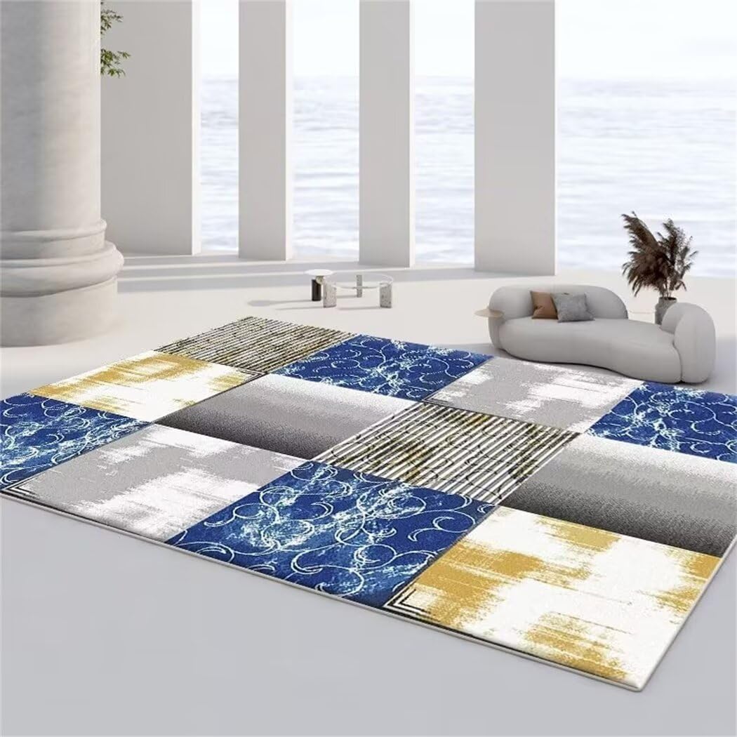 Tapis de salon imprimé rétro bleu lavable en machine 50x80 cm