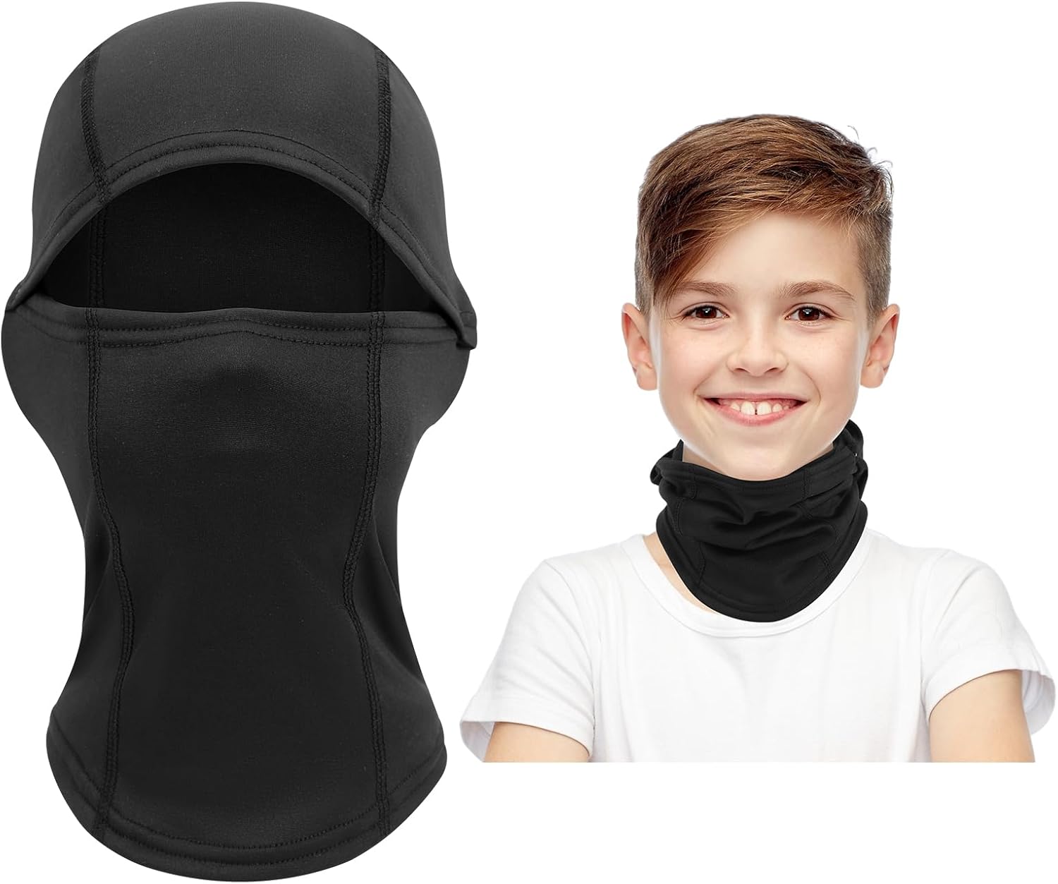 Kids Balaclava Ski Mask Scarf, Kids Fleece Gaiter Cold Weather Full Face Mask for Boys & Girls - Black - Image 3
