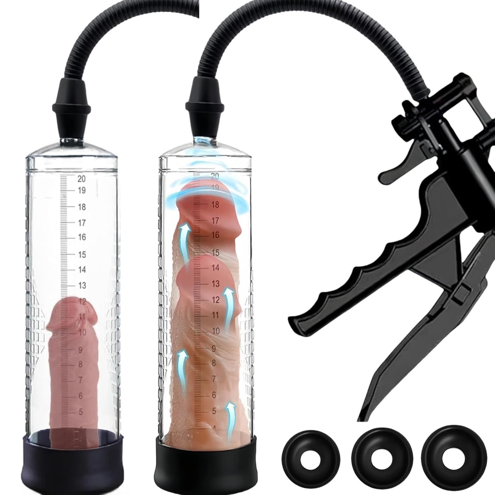 Pompe del pene - Pompa di vuoto e aria per l'ingrandimento del pene, ingrandimento manuale, giocattoli erotici per l'esercizio della funzione erettile maschile