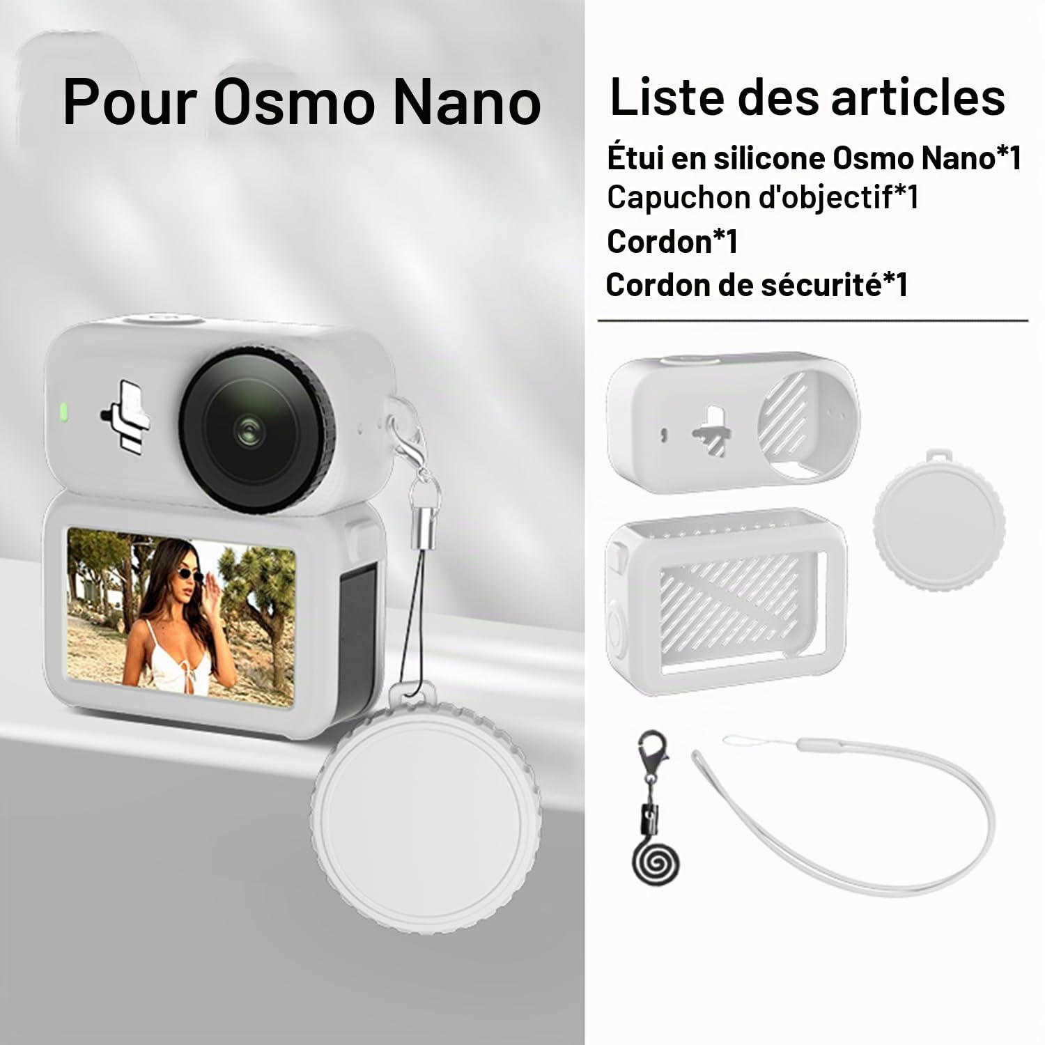 Osmo Nano Silicone Coque avec Caméra Lentille Capuchon Protecteur (Gris) | Poignet Sangle Compatible pour DJI Osmo Nano, Plein-Corps Protecteur Couverture, Rayure-Épreuve Coque Caméra Accessoires