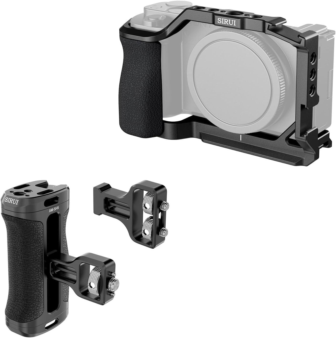 SIRUI ZV-E10 Camera Cage with Silicone Grip and HDMI Cable Clamp and Side Handle with ARRI Locating and Dual 1/4" Screw Mount Optional Bundle