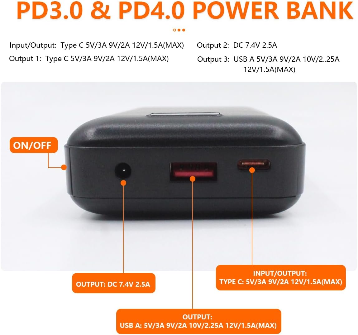 12V Heated Jacket Battery PD QC3.0 Power Bank with Step Up Adapter Charger Cable for Milwaukee, M12, Makita, Metabo, Snapon,Craftsman, AEG Heating Gear (12V Heated Jacket Battery Pack) - Image 7