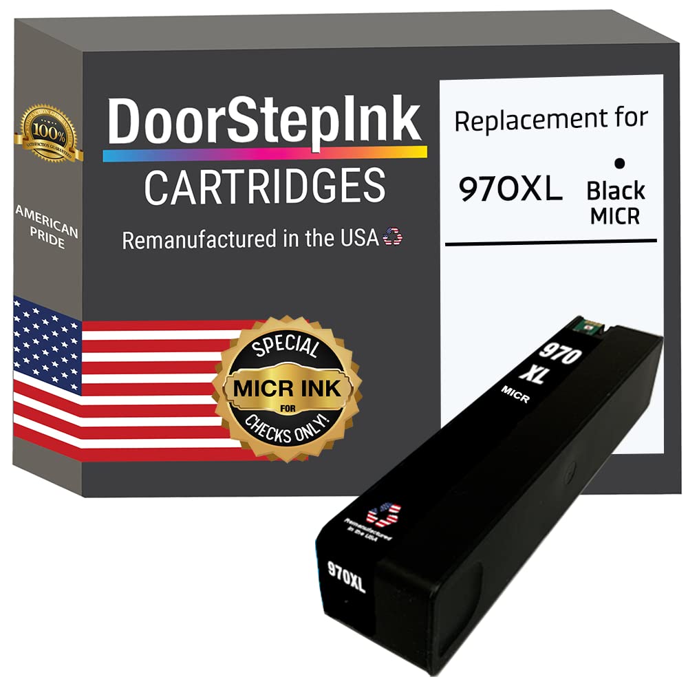DoorStepInk 970XL Black MICR Remanufactured Ink Cartridge Replacement for HP 970XL (CN625AM) - Compatible with OfficeJet Pro X576dw/X451dn/X451dw/