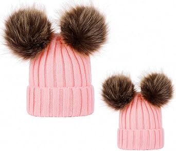 2PCS Mother&Baby Hat Parent-Child Hat Family Matching Cap Winter Warmer Knit Wool Beanie Ski Cap