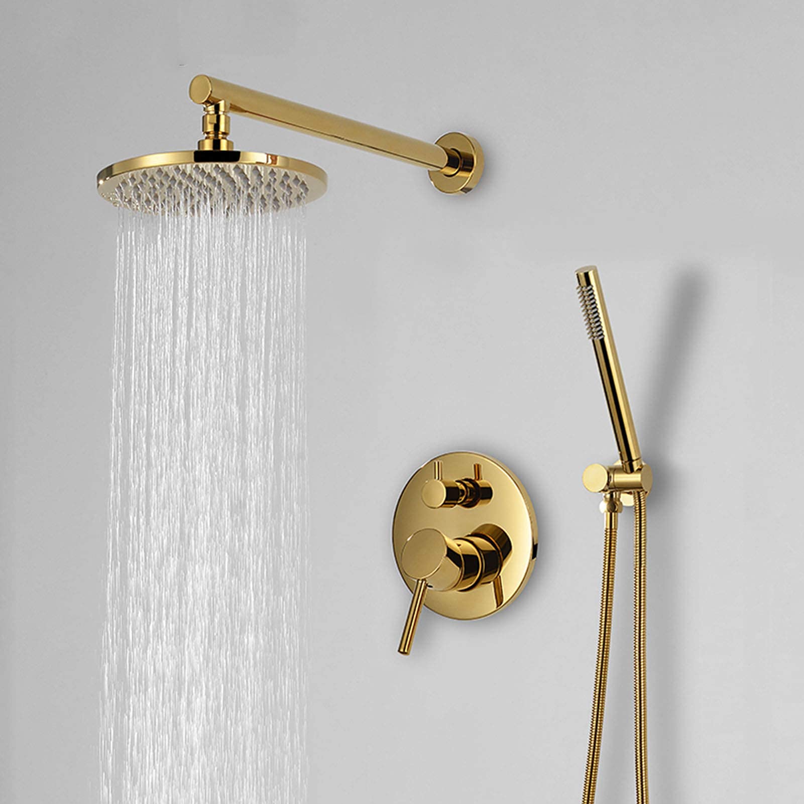 QUSYZD Shower Faucet Set Titanium Gold, 10Inch Rainfall Shower Head with Handheld Spray, Solid Brass Wall Mounted Shower System, Bathroom Shower Mixer Taps,