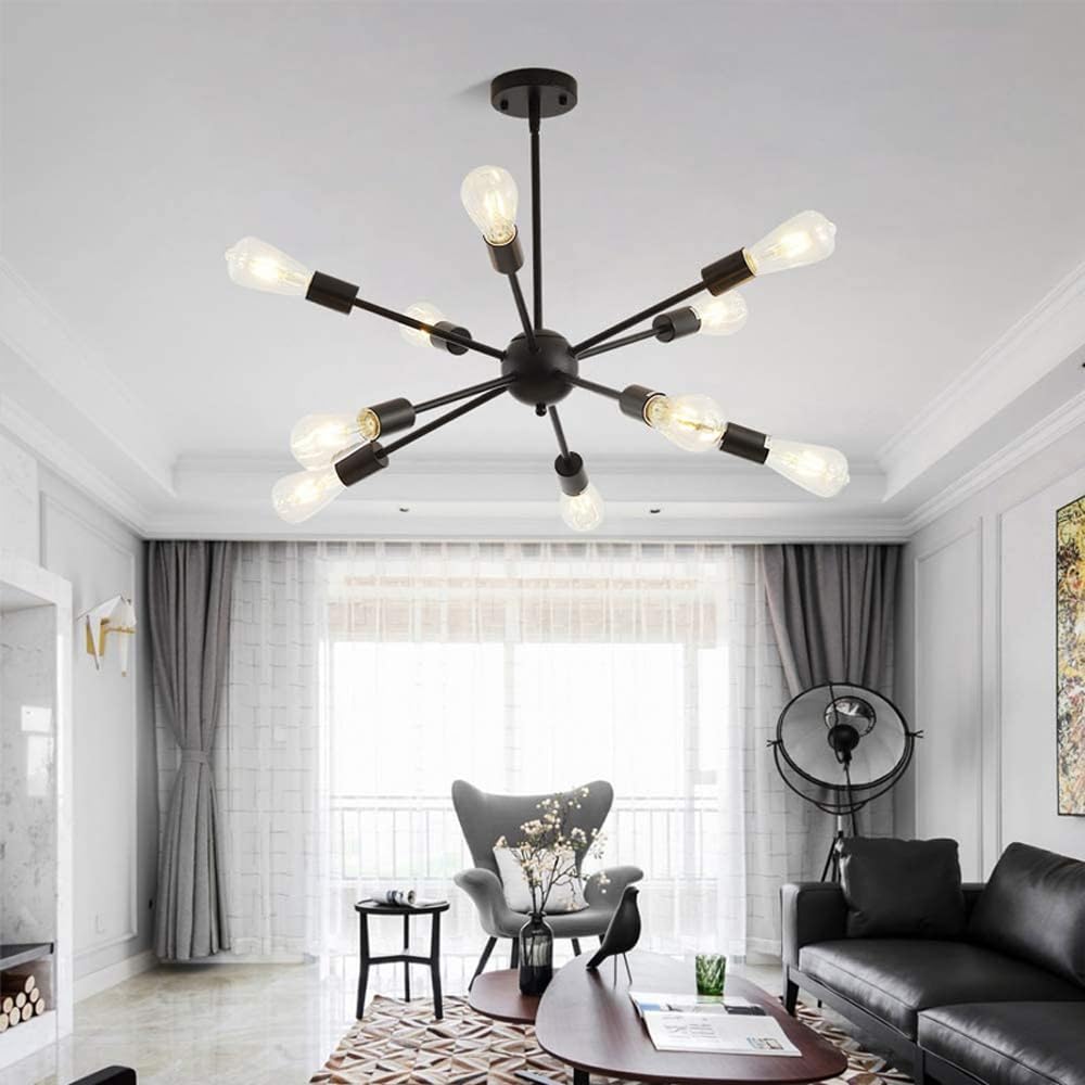 Ceiling Light, 8/12/16 Lights E27 Socket Chrome Modern Ceiling Lights Living Room, Industrial Semi Flush Mount Gold/Black Chandeliers Ceiling Light for Kitchen, Bedroom, Dining Room (Black, 12xE27)