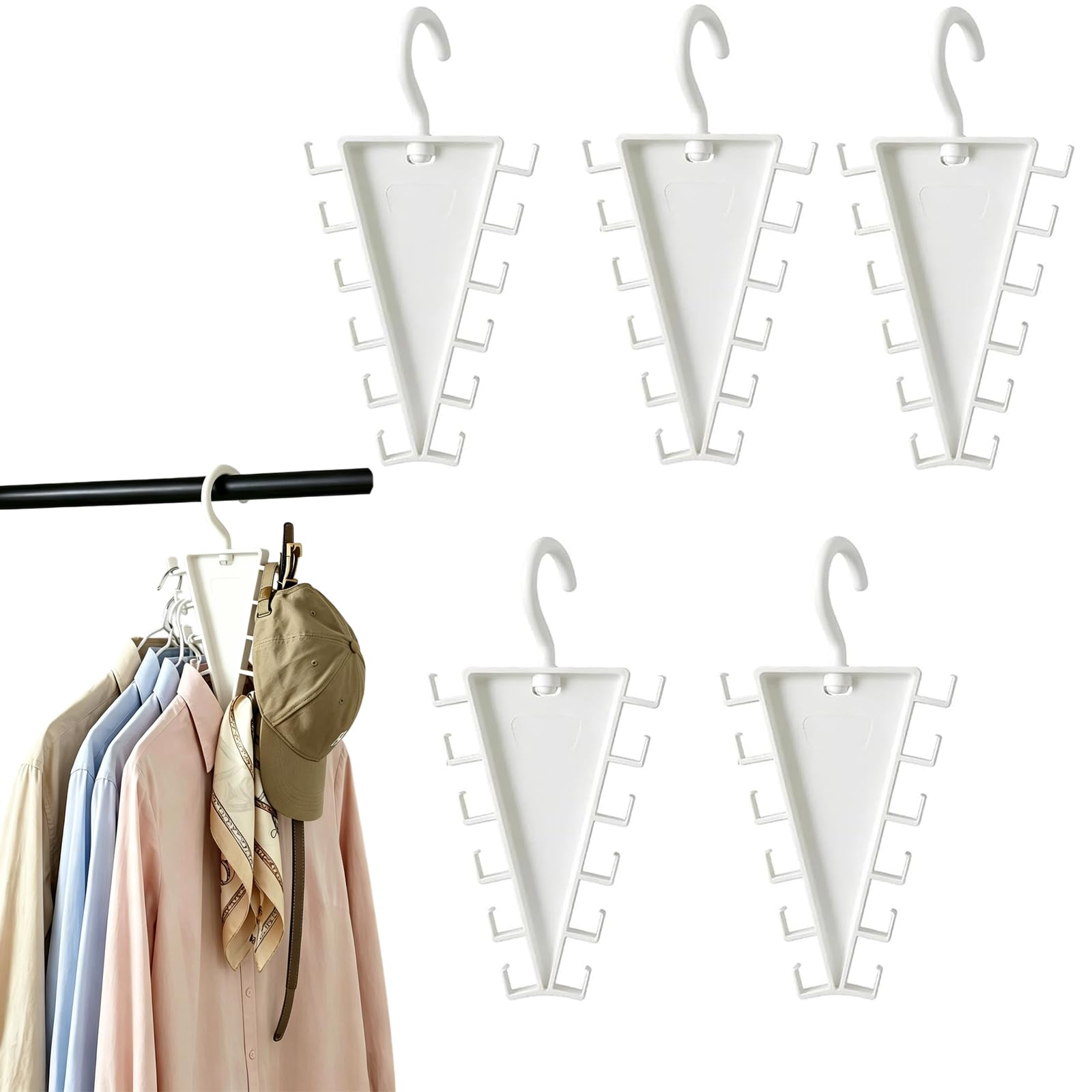 V Shape Double-Sided Closet Organizer Hanger,triangular Double-sided Clothes Hanger and Hat Storage Rack,360° Rotating,hangers for Clothes Space Savers,for Pants Hats Bags Room Essentials (5pcs)