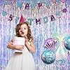 Iridescent Party Streamers Backdrop - GREATRIL Neon Transparent Holographic Tinsel Foil Fringe Curtain for Mermaid/Frozen/Sea/Euphoria/ERAS Party Theme Decorations 3.2ft x 6.5ft 2 PCS #1