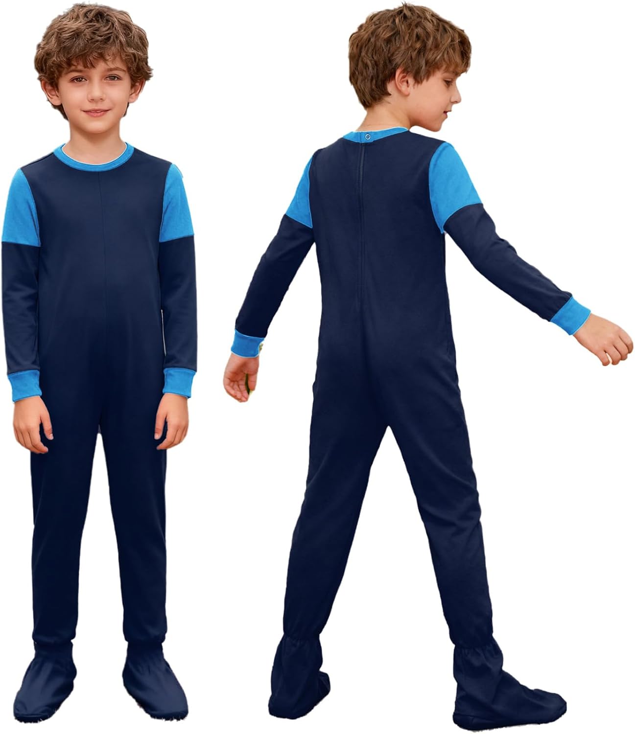 JEYPINMI Kids Boys Full Zipper Special Needs Adaptive Clothing Color Block Dungarees Anti-Strip Footed Jumpsuit
