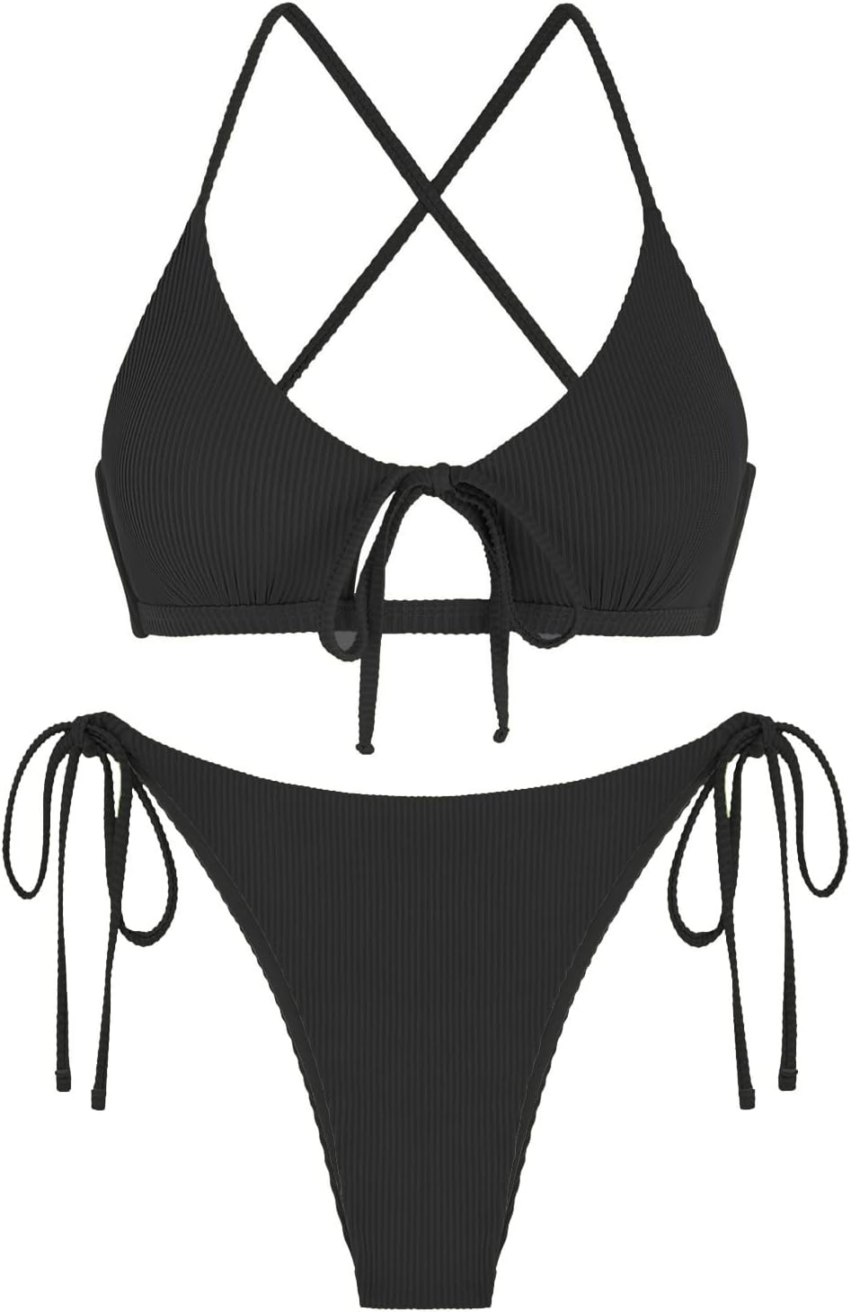 ZAFUL Ribbed Twisted Front Bikini Set for Women Cute Scoop Neck Textured Two Piece Swimsuits Sport Tank Bathing Suit - Image 4