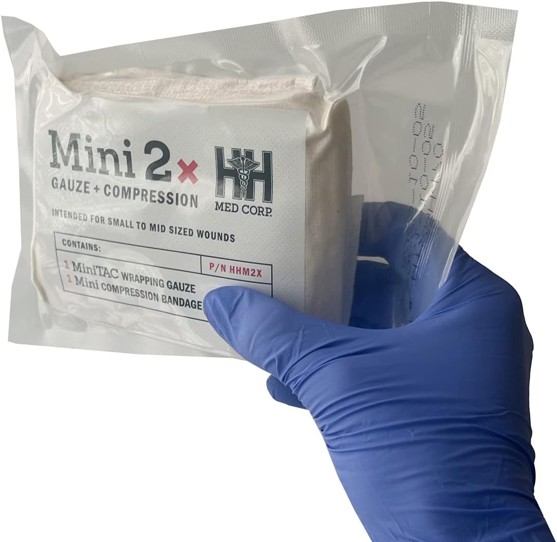 H&H Mini 2X - Sterile Packing Gauze Plus Compression with ABD Pad – Compact Chemical-Free Cotton Gauze with Compression Combo – Tactical Stop The Bleed, First Aid Supply for Home & Medical