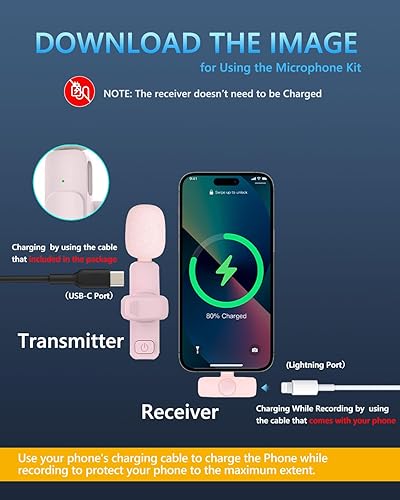 Miniatura 2 de Micrófono Lavalier inalámbrico profesional para iPhone iPad, micrófono de clip omnidireccional inalámbrico, micrófono Plug-Play para entrevista,