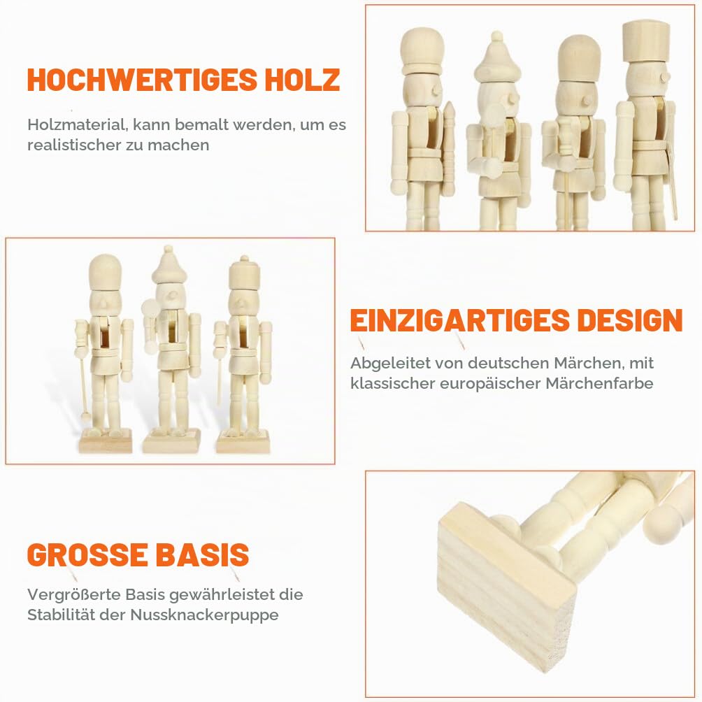 MAGICLULU 12 Stück Weihnachts-Nussknacker Zum Selbermachen Unbemalt Unbemalt Nussknacker-Marionette Kleiner Unbemalter Nussknacker Zum Basteln Weihnachten Zum Selbermachen