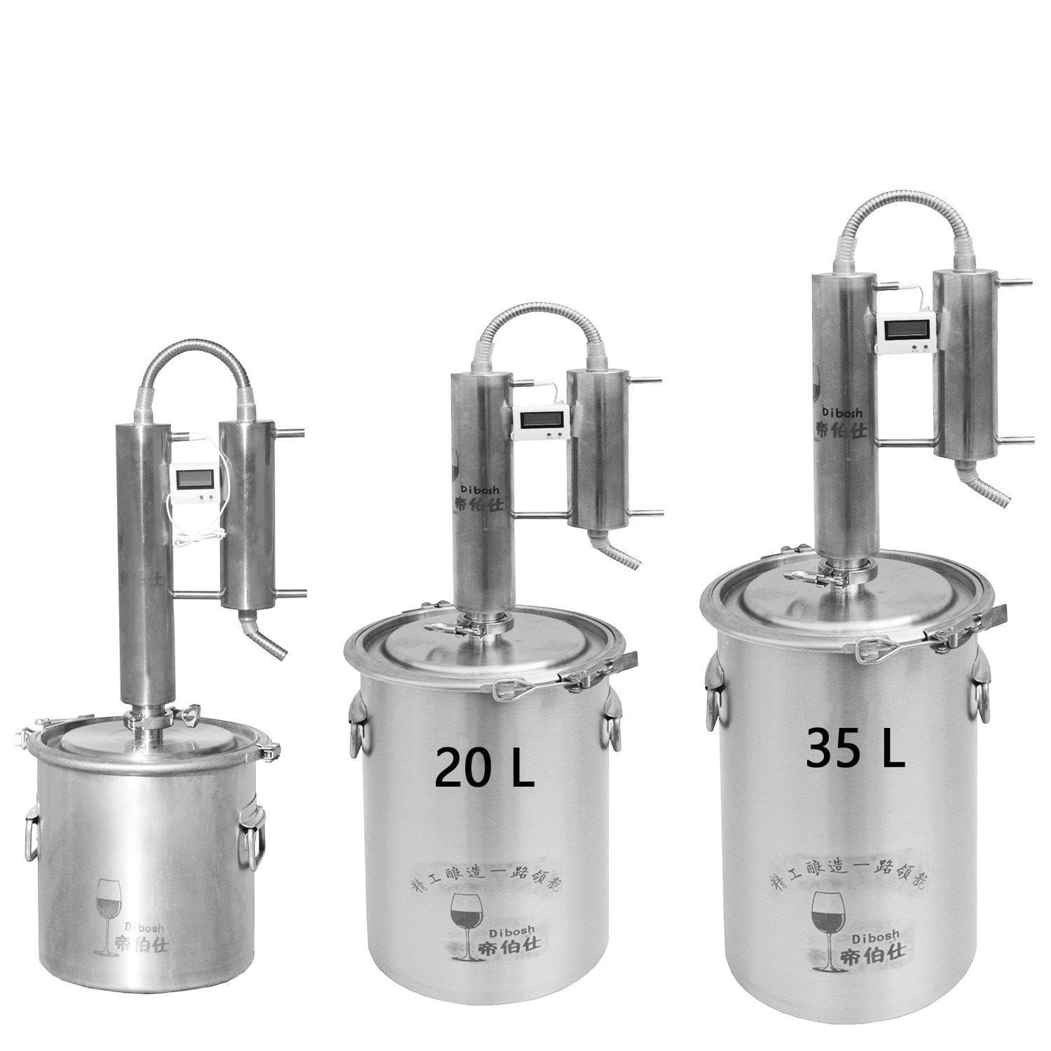 12 ~ 35 L hogar bricolaje Destilador Moonshine todavía inoxidable rosa aceite de agua Destilación Brew Kits Digital termómetro (12L, 304 inoxidable)