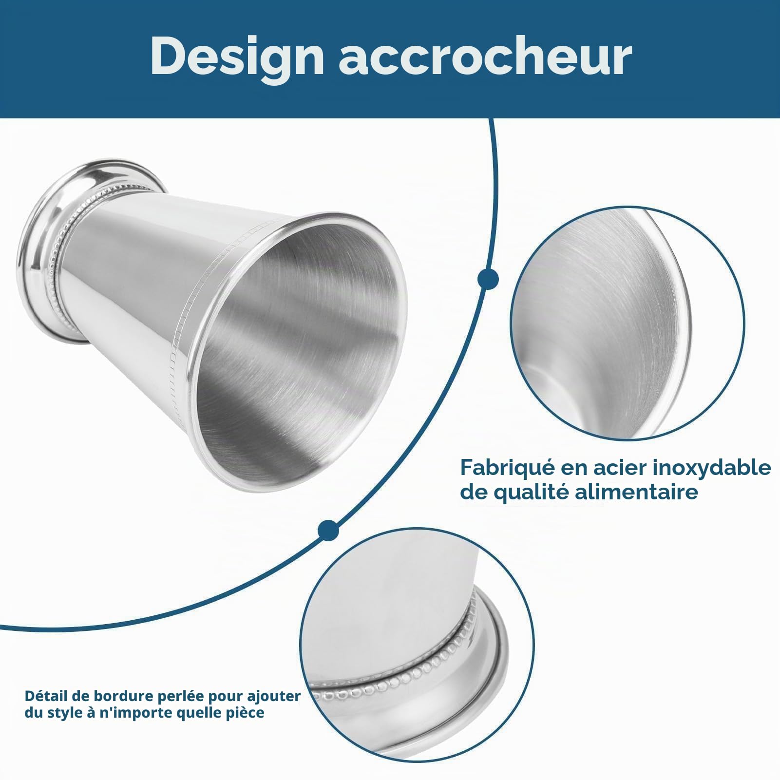 Lot de 3 tasses à cocktail Mint Julep, en acier inoxydable, mélangées pour boissons, bar, bière, doseur cocktail, verre doseur cocktail, 382,7 g/400 ml, 11.3x9.4cm / 4.4x3.7in