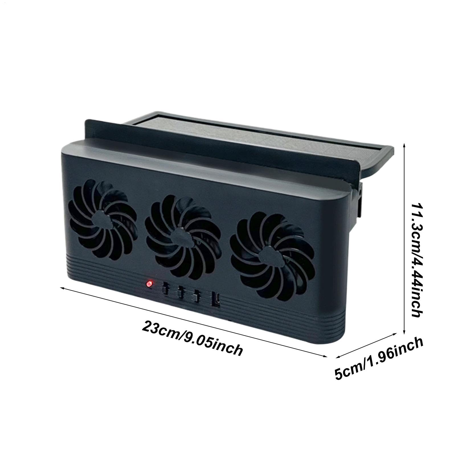 Air Circulation, Car Window Fan, Auto Solar Three-Head Cooling, Tool With Solar-Powered Ventilation, Portable Air Cooler For Rv, Small Suv, Truck, And Sedan, 23x11.3x5cm