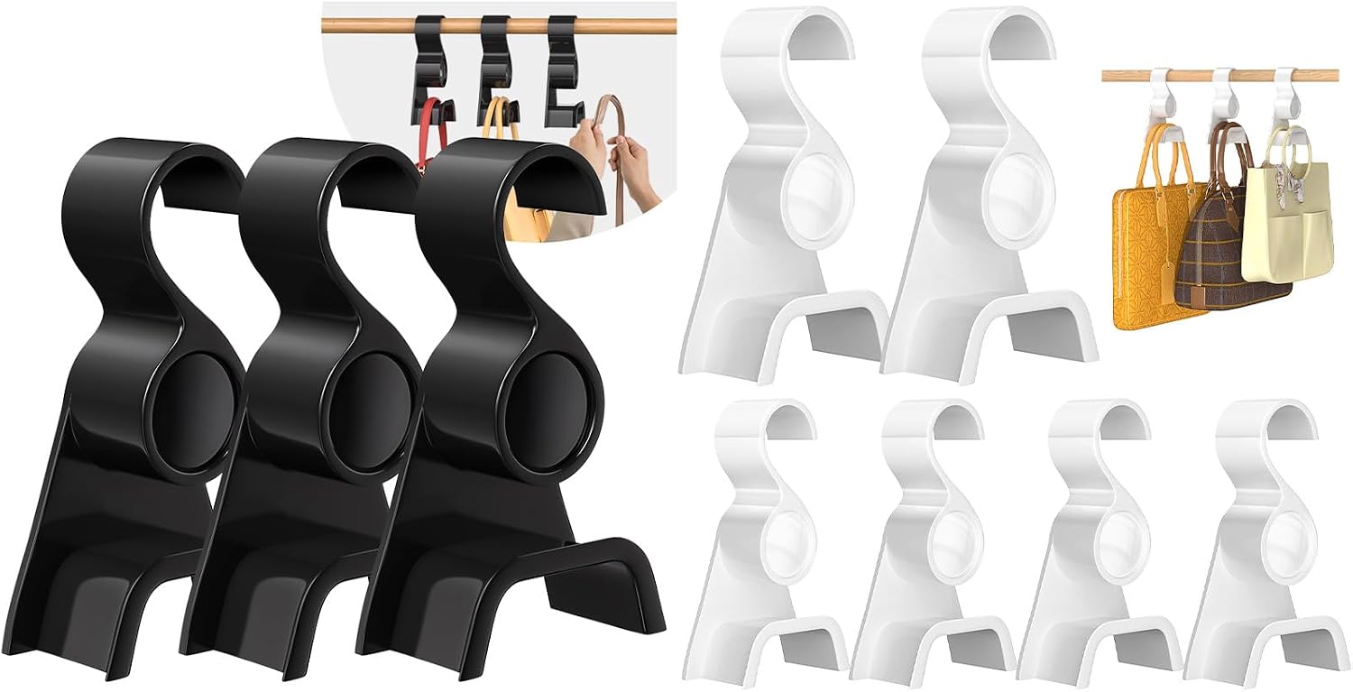 Acrylic Purse Hanger for Closet 9Pcs，New Luxury Bag Purse Hanger Closet, Handbag Organizer Hooks for Hanging Bags & Purses, Protecting Bag Shape & Organizing Space (White+Black)