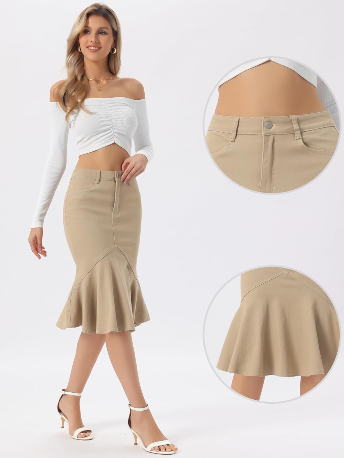 Allegra K Denim Jean Skirt for Women's High Waist Bodycon Ruffles Fishtail Skirts