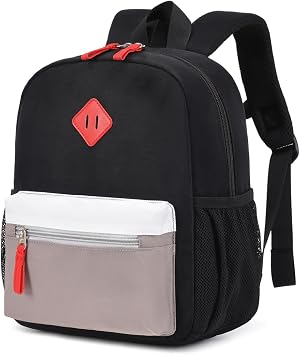 Toddler Backpack, 12inch Preschool Backpack for Kids Boys and Girls 2-4 Kindergarten Preschool Bookbag with Chest Buckle Black Grey, Small