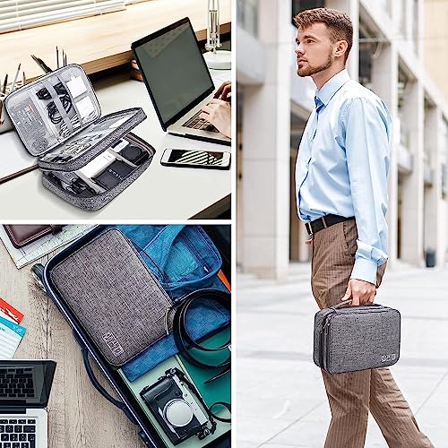Anayo Electronics Accessories Organizer Bag Gadget Pouch Waterproof Travel Case for Cables, Charger, Power Bank, Memory Card, USB Drive, Mobile, Tablet, Camera, HDD, SSD - Double Layer (Grey) 8 613KQTeHluL