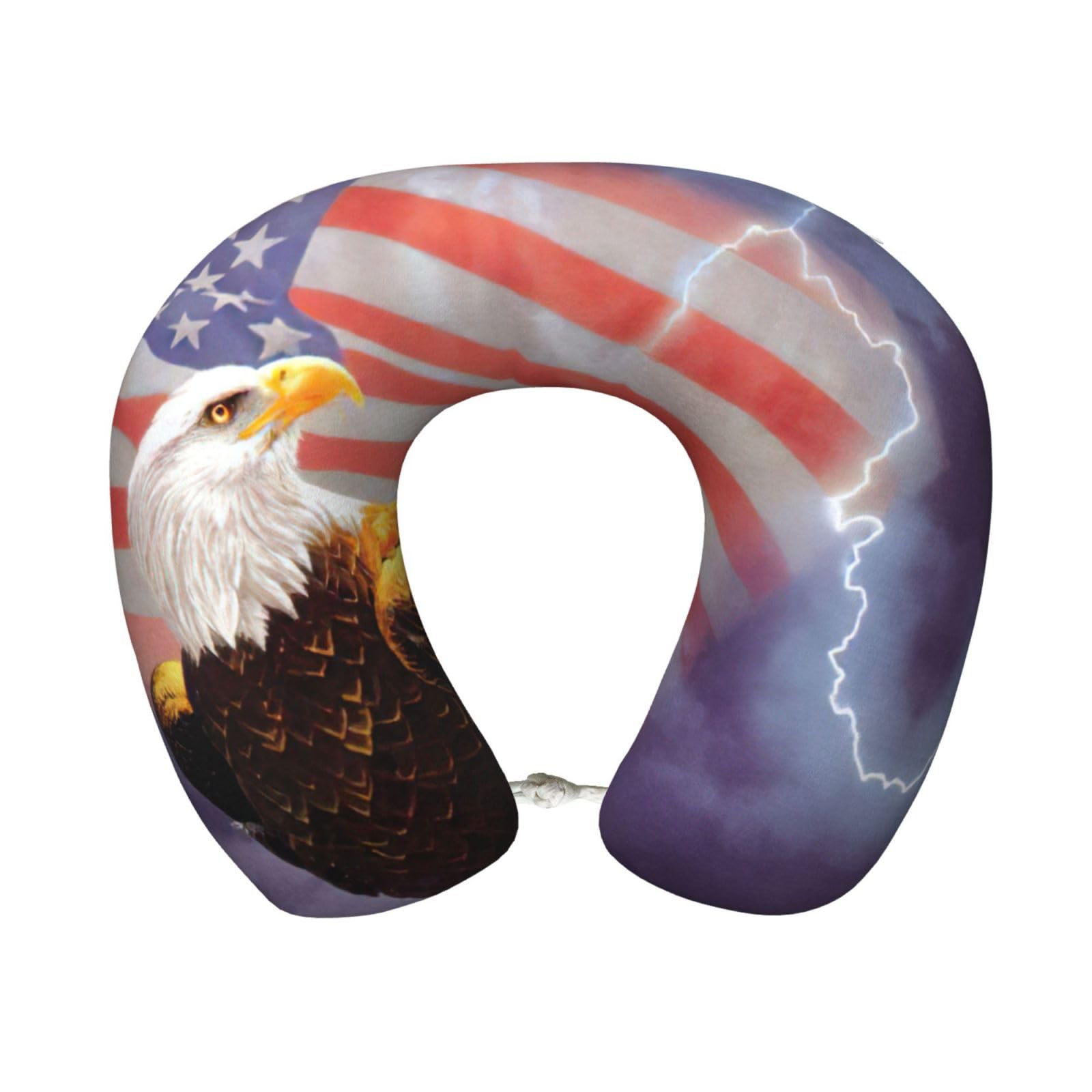 yagDAA Eagle With Usa Flag Print U-Shape Travel Neck Pillows Memory Foam Neck Pillow For Airplane Car Office Sleeping Rest