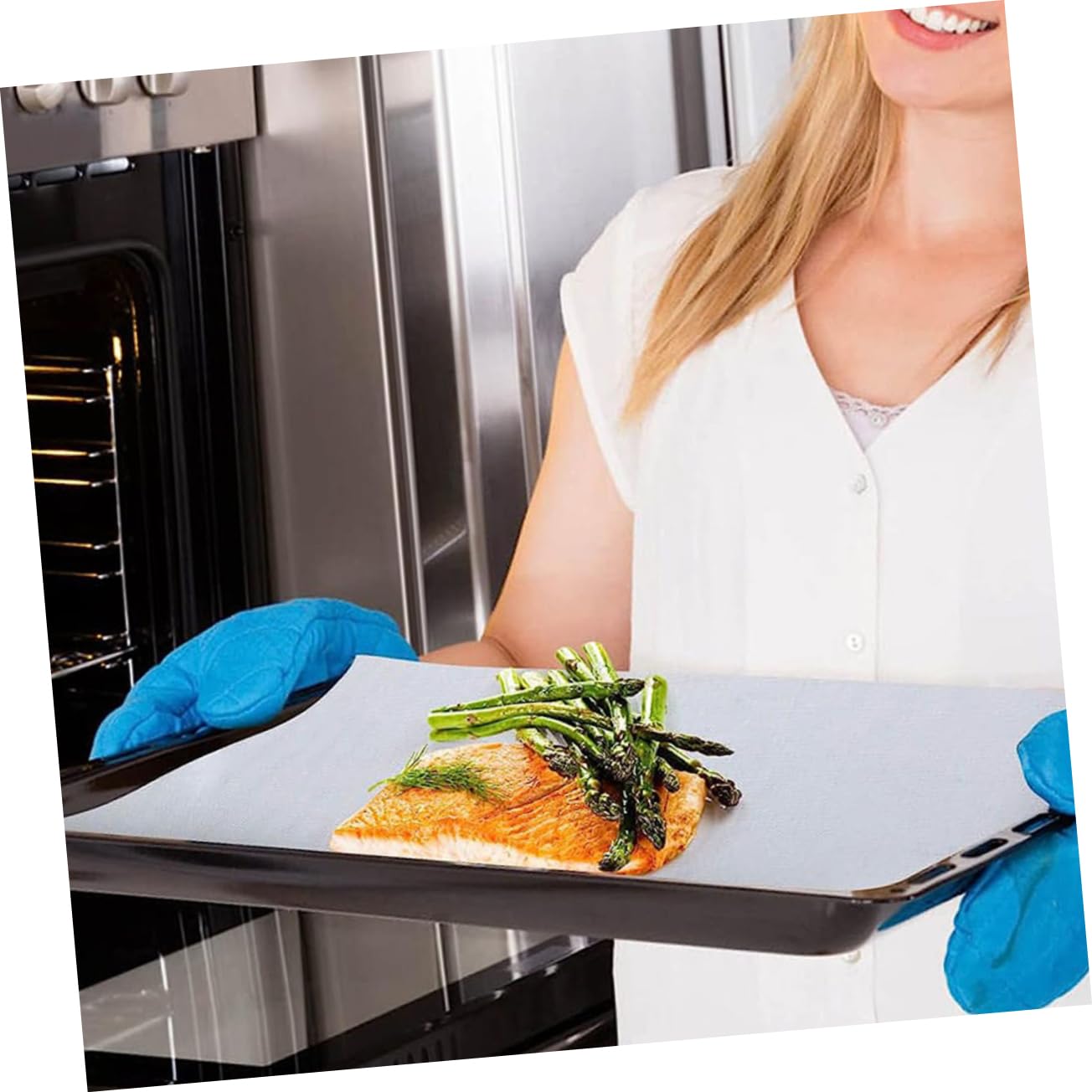 Tapis de Cuisson en Silicone Blanc Antidérapant, Revêtement Antiadhésif