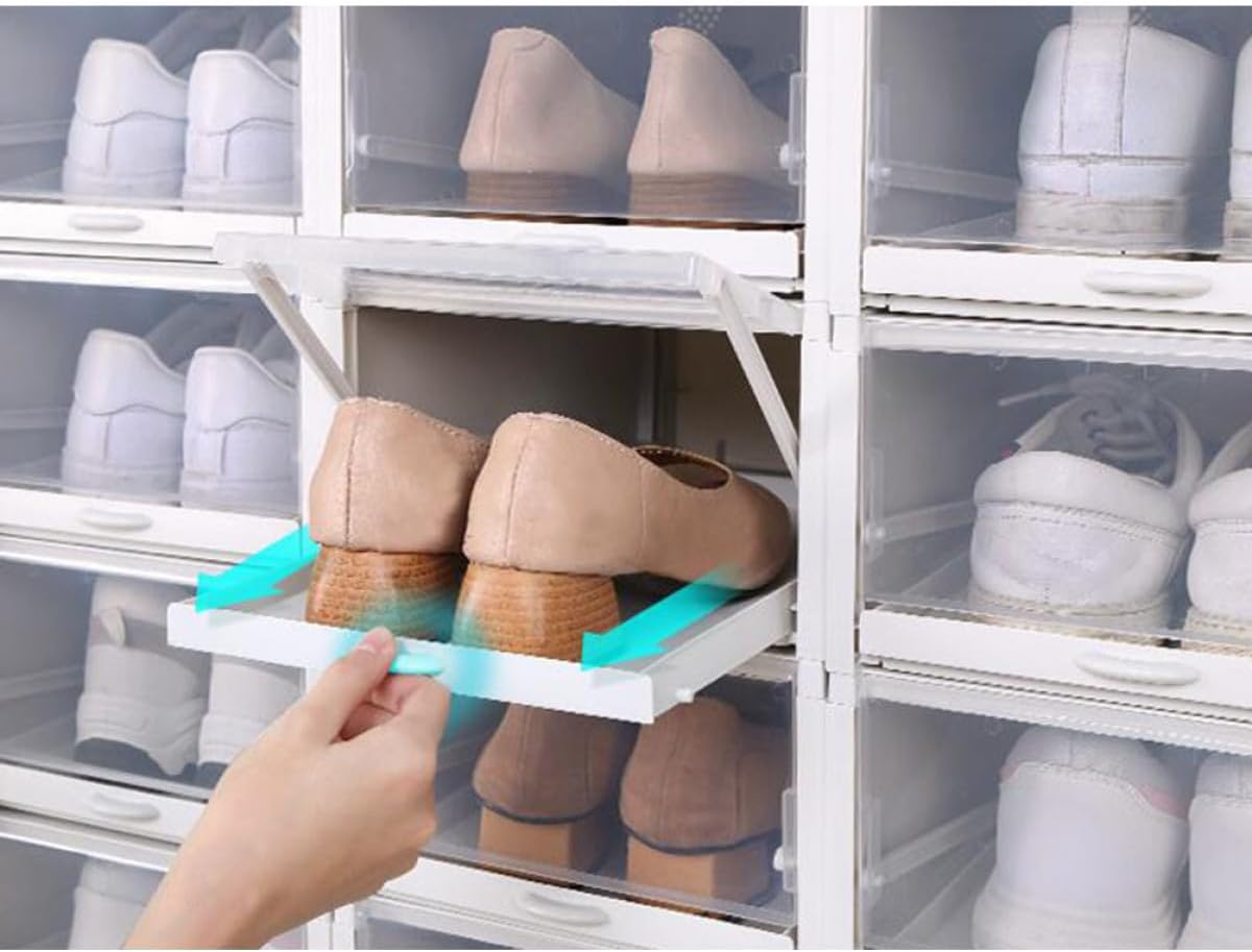 Holibanna 3pcs Plastic Shoebox Drawer Type Storage Box for Women Closet Organizers and Storage Shoe Cabinet Organizer Grey