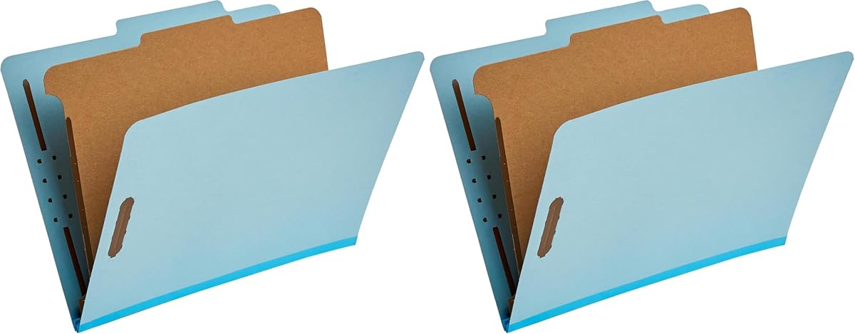 Amazon Basics Classification Folder for Documents and Organization, 1 Divider, 2" Embedded Fasteners, Letter Size, Light Blue, 10 Count (Pack of 2)