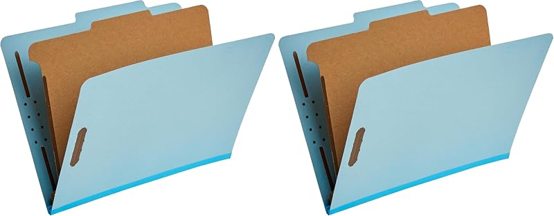 Amazon Basics Classification Folder for Documents and Organization, 1 Divider, 2" Embedded Fasteners, Letter Size, Light Blue, 10 Count (Pack of 2)