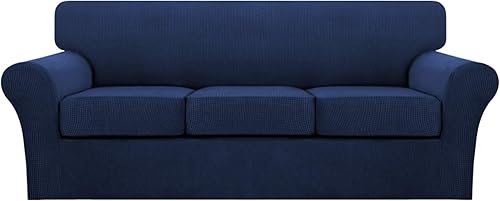 Miniatura 44 de Turquoize Fundas de sofá de 4 piezas para sofá de 3 cojines, funda de sofá suave para perros, fundas de sofá lavables con 3 fundas de cojín Biscotti