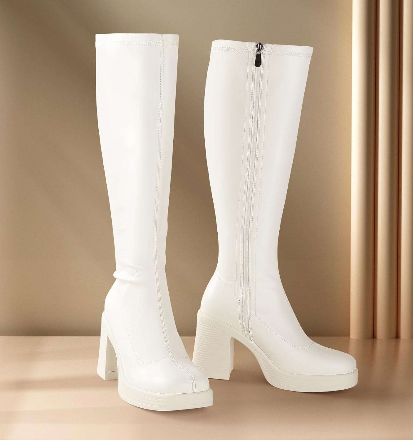 Ankis Knee High Boots Platform Boots for Women Chunky Heel Side Zipper Long GOGO Boots - Image 3