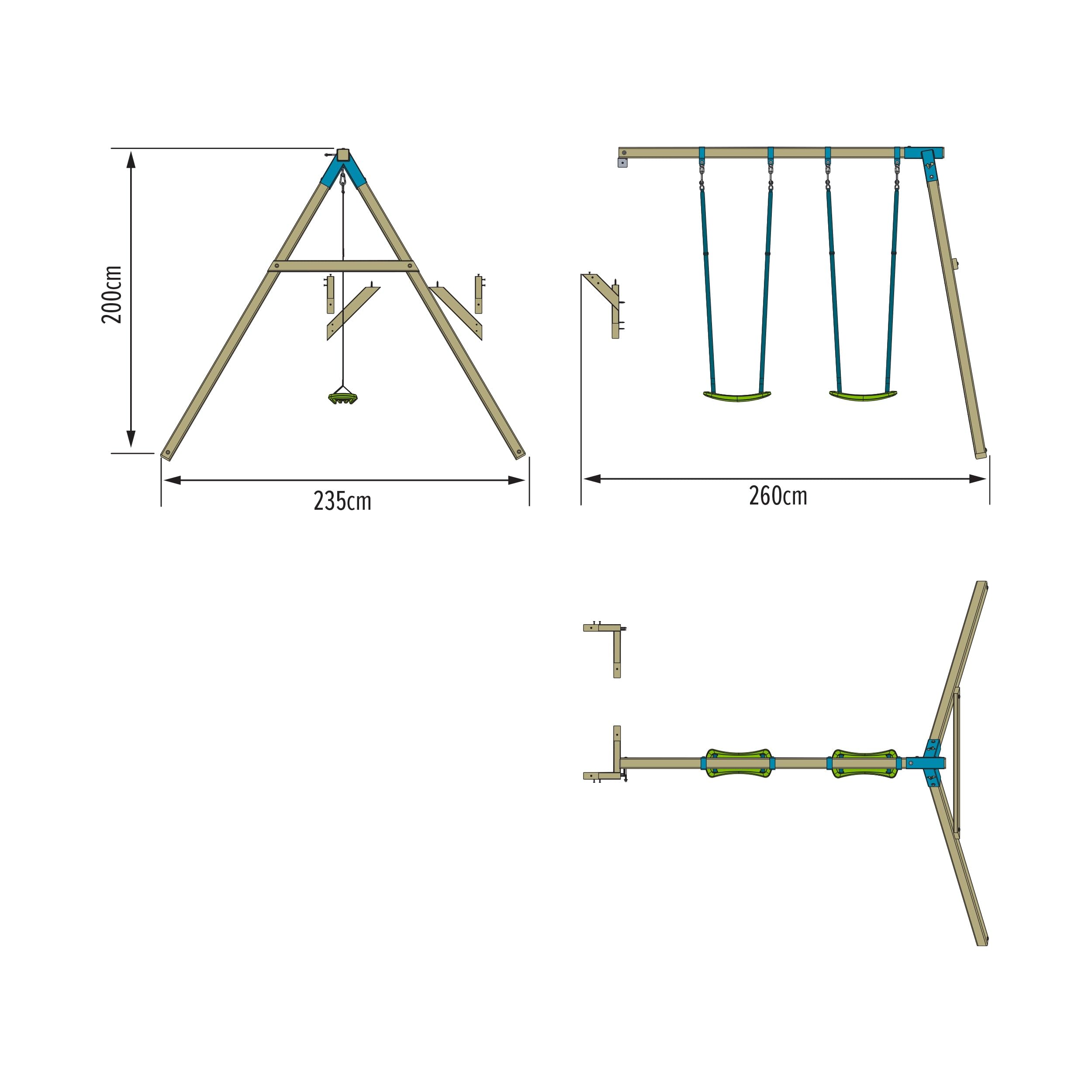 TP Toys Bras de Portique Balançoire Double pour Aire de Jeux Skywood Bois