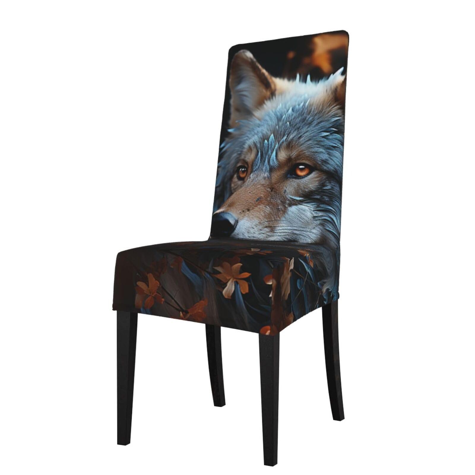 Fodpand Black Autumn Leaves And A Wolf Dining Room Chair Cover Stretch Parsons Chair Slipcovers Removable Washable Chair Protectors Cover High Elastic Seat Protector For Home,Kitchen, Hotel, Banquet