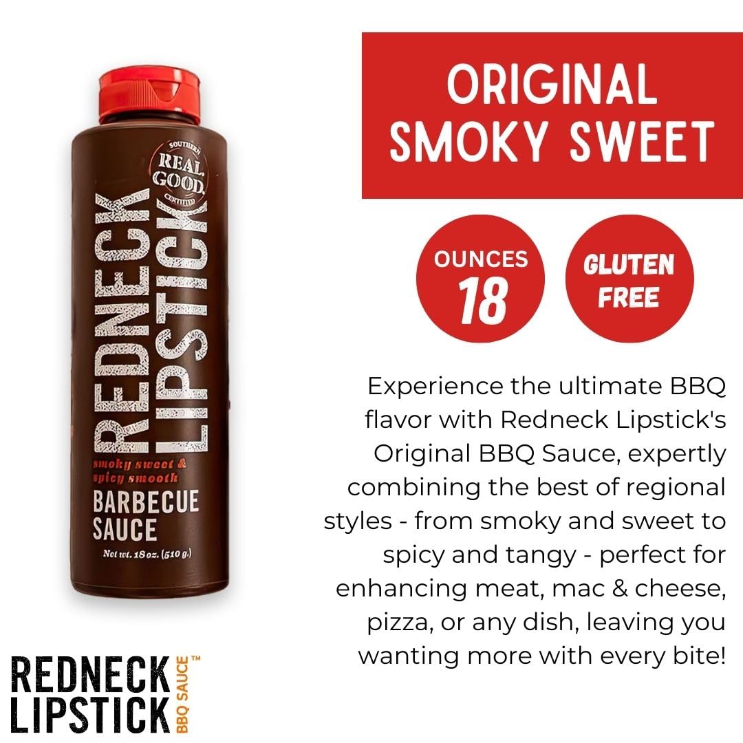 Redneck Lipstick Original BBQ Sauce, Smoky Sweet and Spicy Smooth, ideal for All Recipe, BBQ game with Authentic American Flavor, 3 Pack (18 Ounce)