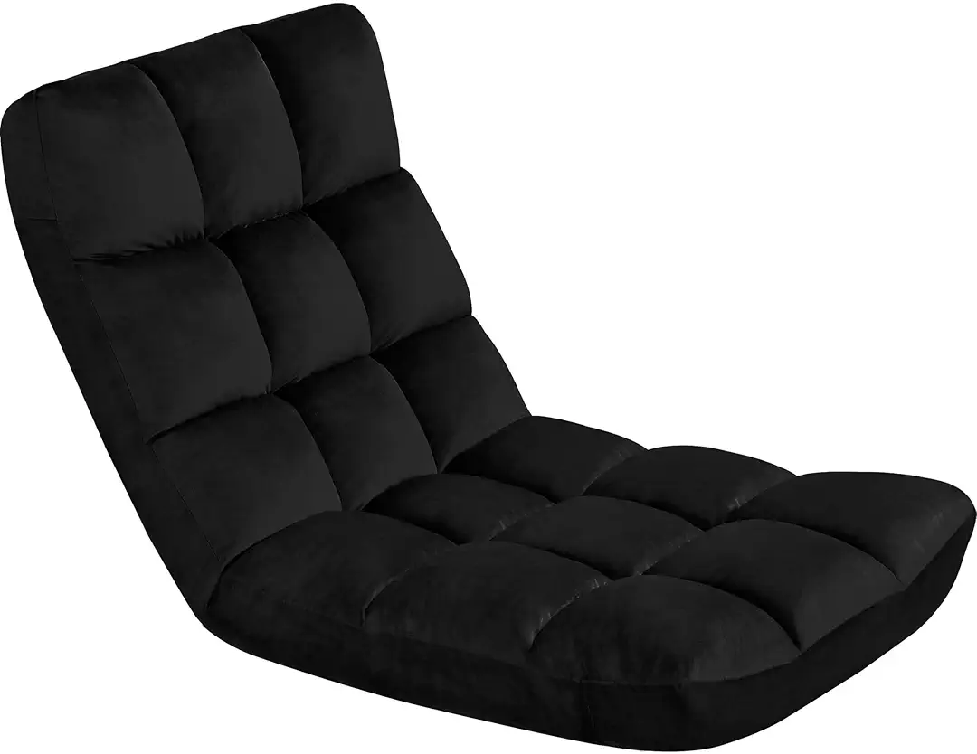 Yaheetech Floor Folding chair, Comfy Gaming Sofa Chair with 14 Adjustable Positions, Padded Lazy Sleeper Recliner Lounge Chair with Backrest, Black
