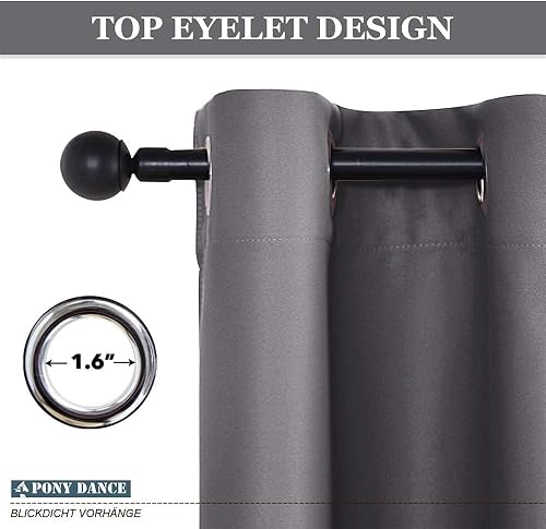 PONY DANCE Thermal Blackout Curtains - Thermal Insulated Curtain Anti Cold and Heat Energy Saving Eyelet Curtains for Bedroom, Width 140 cm x Height 240 cm, Grey, 1 Piece - 7