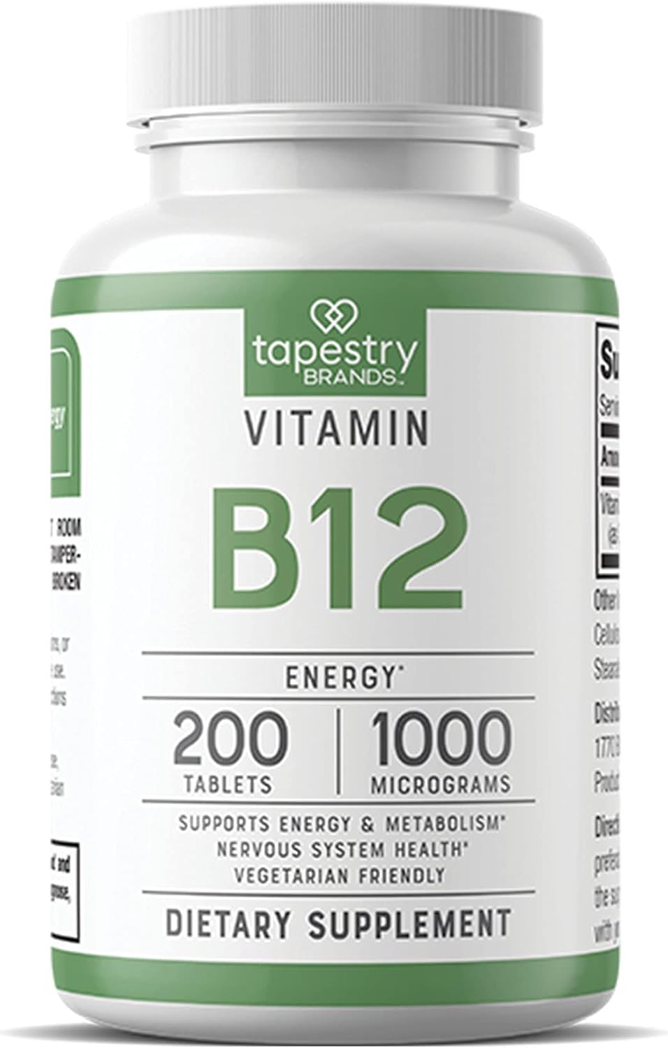Tapestry Brands B12 1000mcg Tablets – Energy Metabolism – Nervous System Health – Healthy DNA - 200-Day Supply/ B12, Pack of 1 (200 Count)