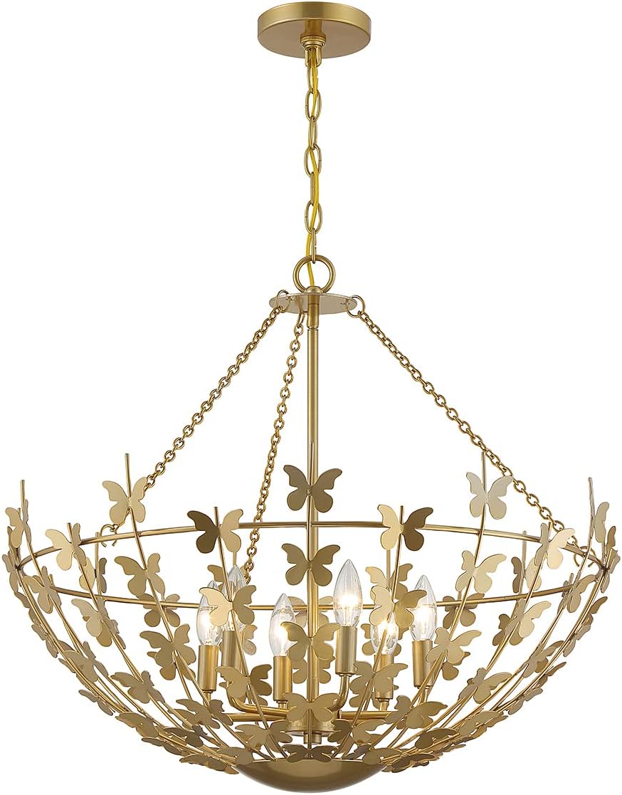 Savoy House 7-4199-6-171 Birch Modern Bohemian/Eclectic Open Bowl-Shaped Metal Butterflies Pendant, 6-Light 360 Total Watts, 23" H x 28" W, Burnished Brass