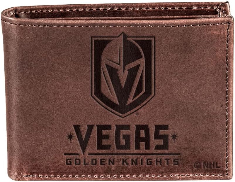 Team Sports America NHL Vegas Golden Knights Brown Wallet | Bi-Fold | Officially Licensed Stamped Logo | Made of Leather | Money and Card Organizer | Gift Box Included