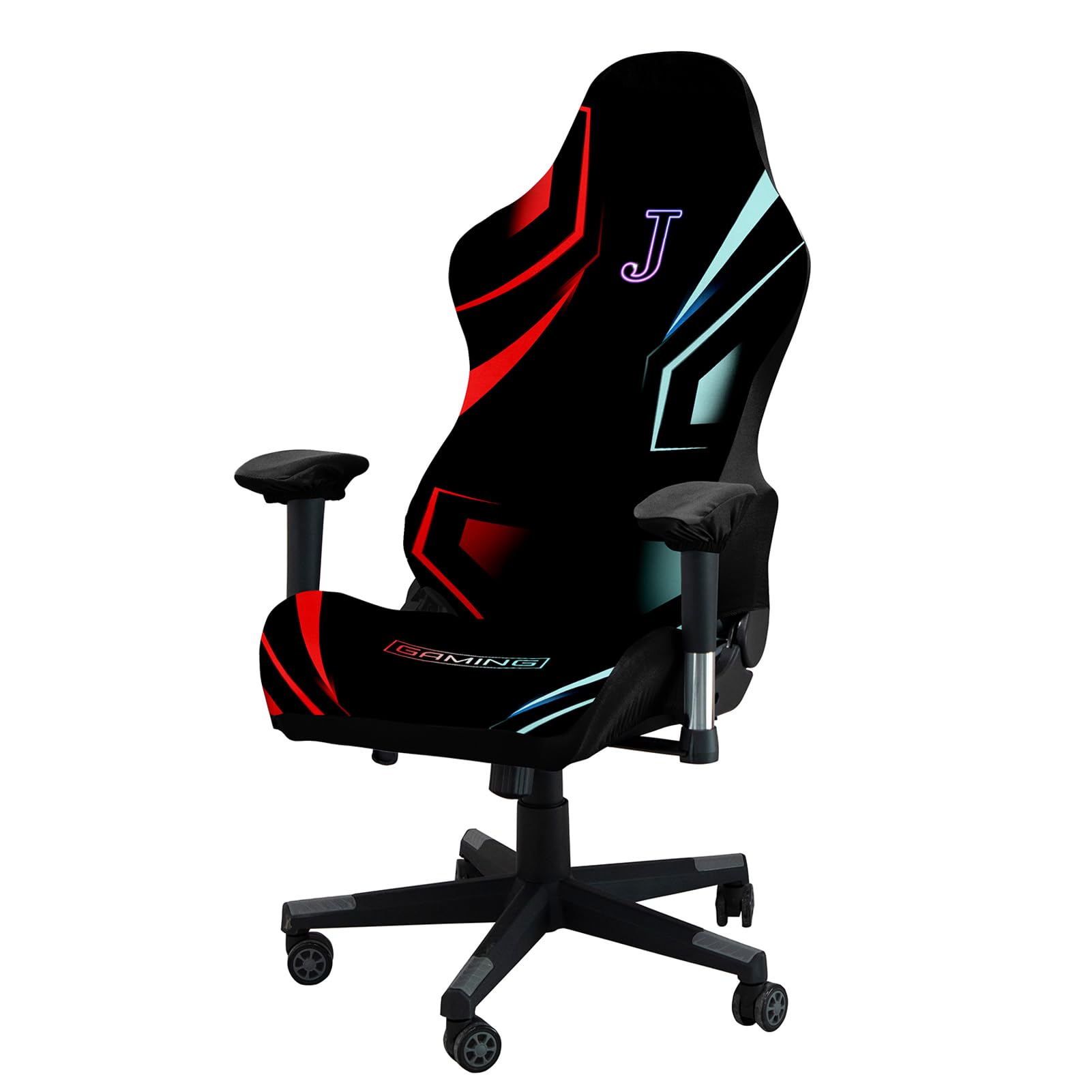 Funda Silla Gaming Elástica,Funda para Silla Gamer con Reposabrazos Y Respaldo,Funda Silla Oficina De Poliéster con Patrón De Letras, Desmontable para Limpieza(J)