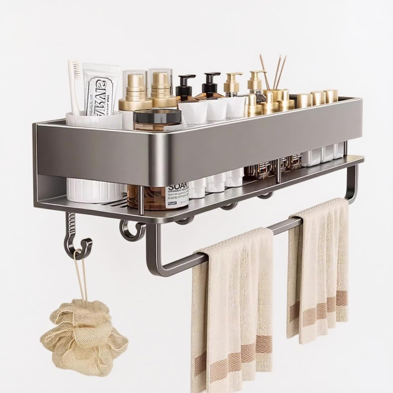 FOLAI 50cm shower caddy no drill, rust-proof bathroom organiser, quick-drying bathroom shelf with large capacity, durable shampoo holder for shower shelves(gray)