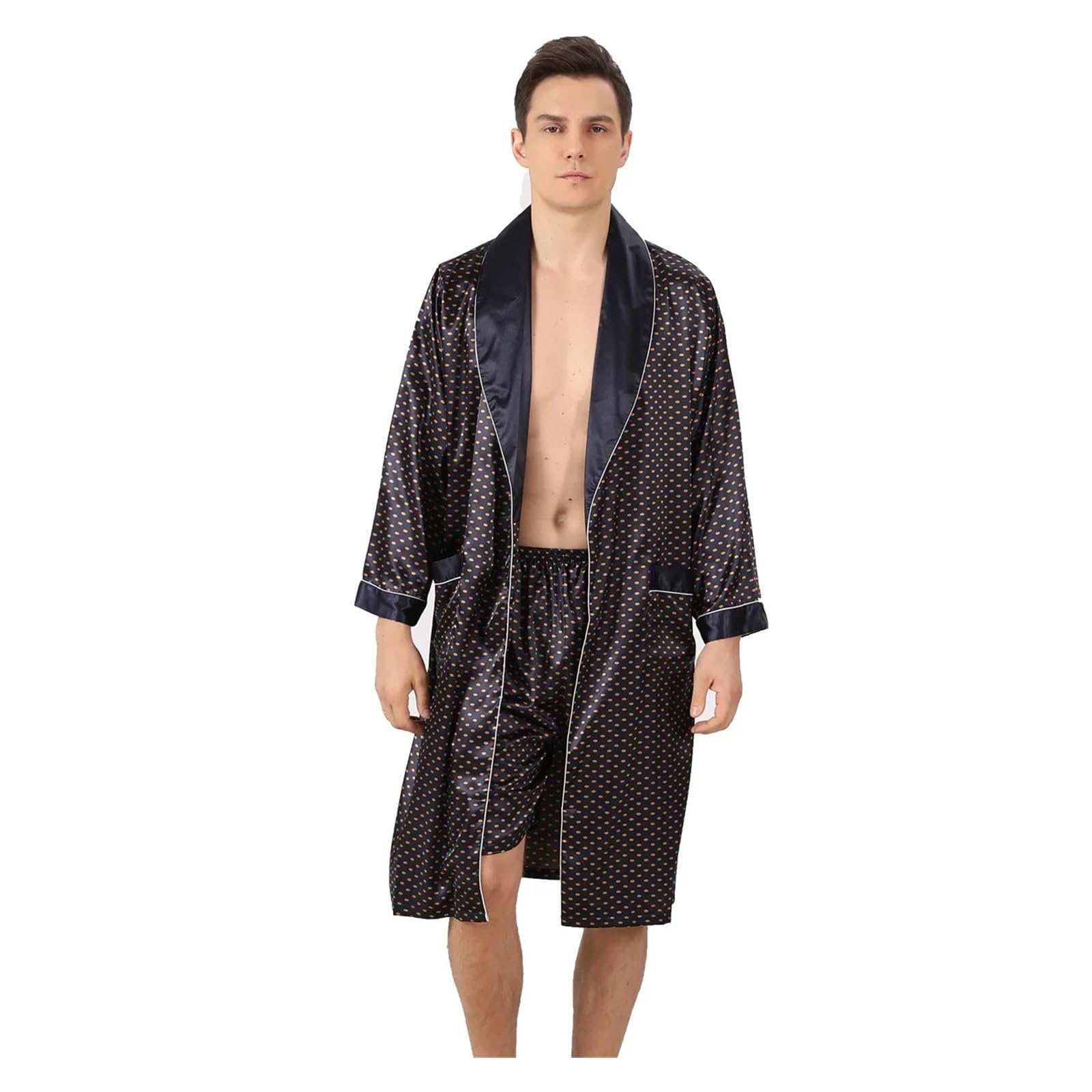 Accappatoio Uomo Accappatoio Estivo da Uomo in Raso, Pantaloncini, Abito Sera, Pigiama in Seta Sottile, Taglie Forti, Accappatoio, Morbido Bagno