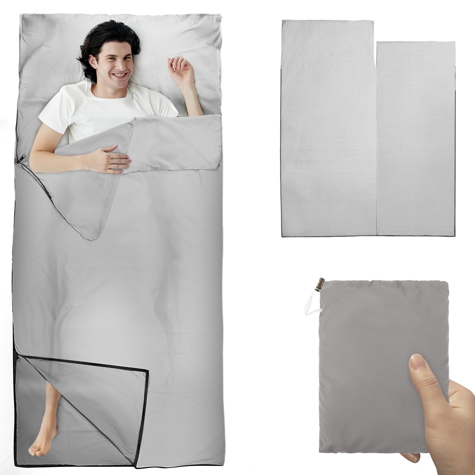 Hüttenschlafsack Ultraleicht 220 x 90 cm Outdoro Grau Sommerschlafsack Kleines Packmaß