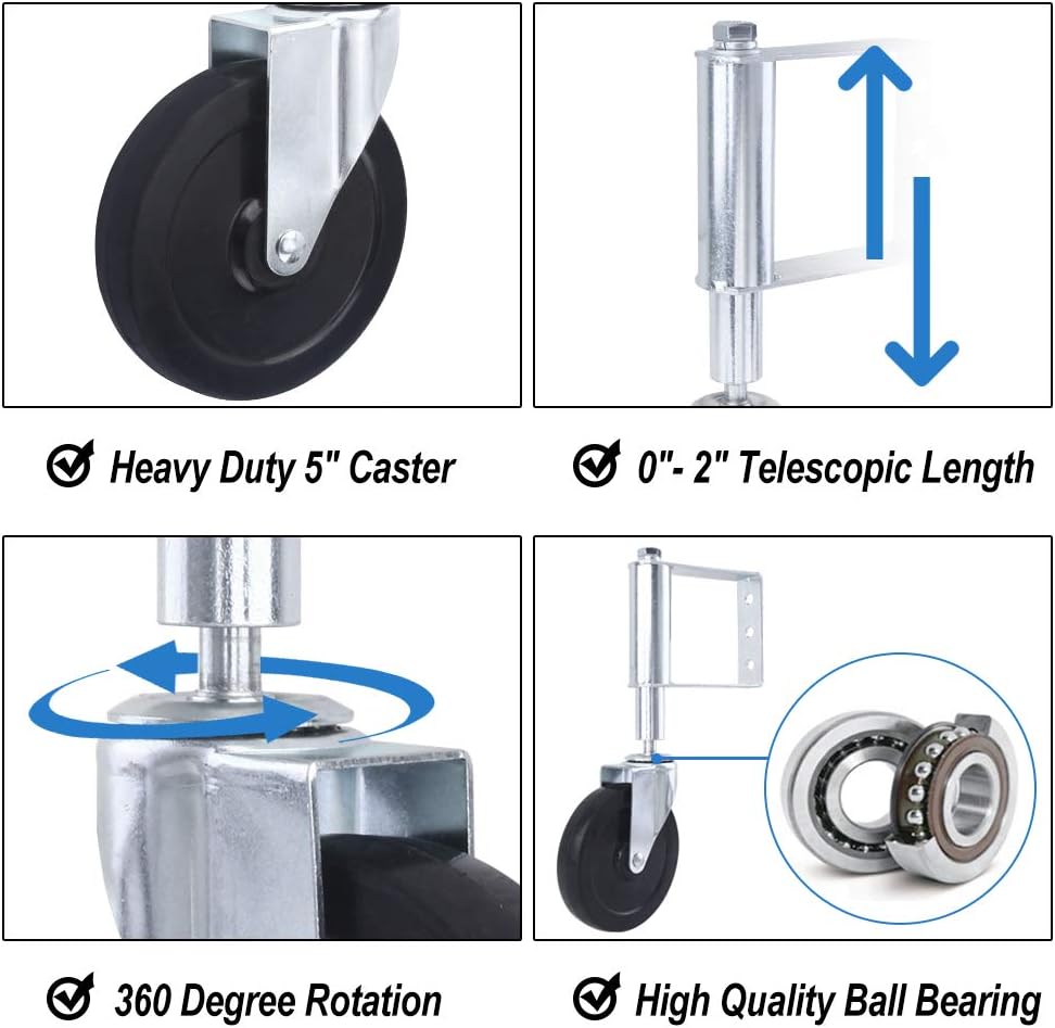 SOLEJAZZ Spring-Loaded Gate Casters with Universal Mount, 5-Inch Hard Rubber Gate Wheel Suspension, 250-lb Capacity